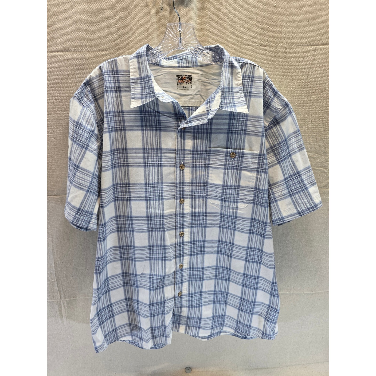 Ridgecut Mens Xl Blue White Plaid Short Sleeve Button Down Work Shirt Pocket